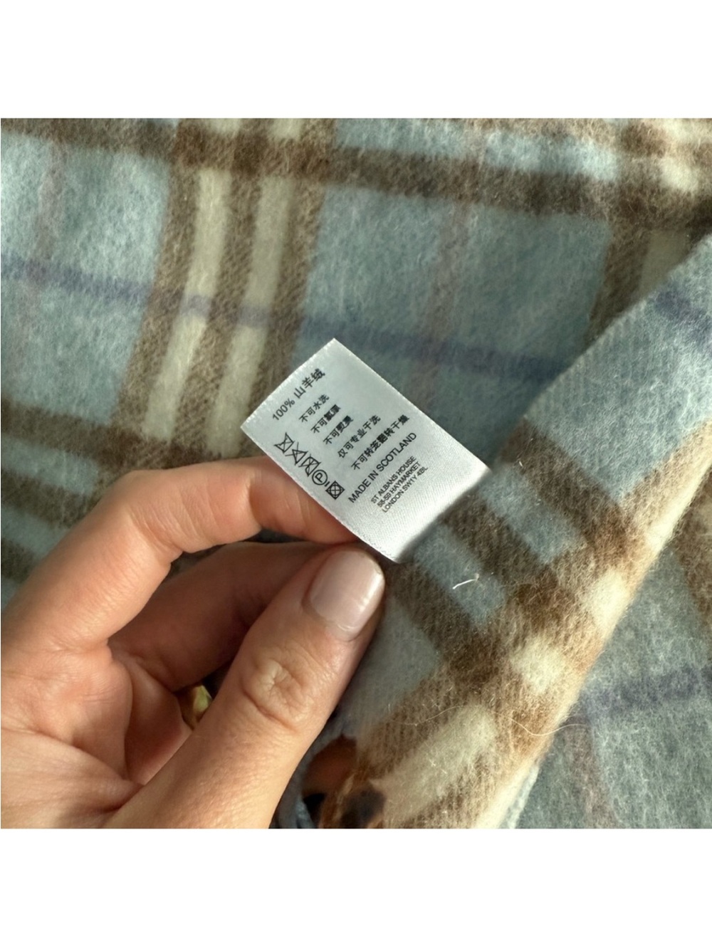 Burberry Light Blue and Tan Plaid Cashmere Scarf - Picture 3 of 3